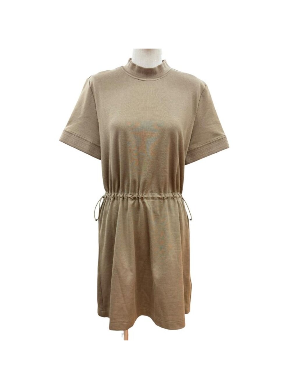 Hermes Silk Blend H Logo Design High Neck Short Sleeve Dress Brown 34